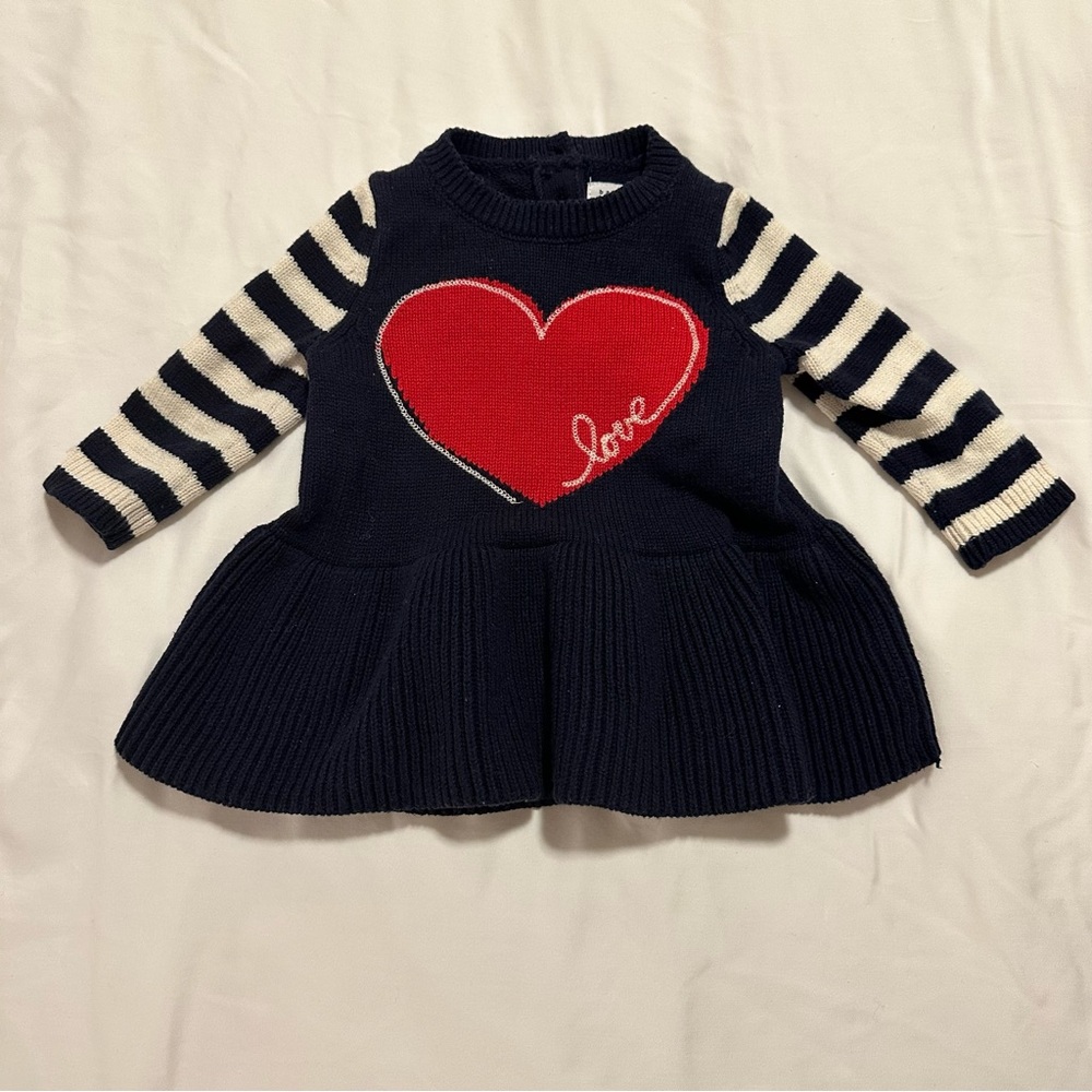 Baby Gap Baby Heart Stripe Peplum Sweater Dress Size 0-3M